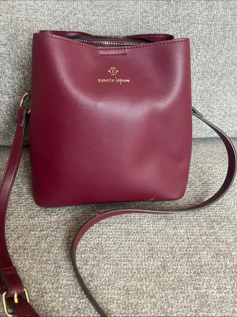 Nanette Lepore Wine Red Vegan Leather Crossbody Bucket Bag